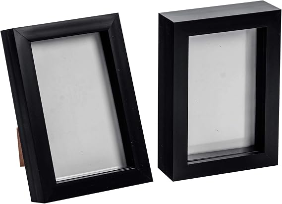 Nicola Spring 3D Shadow Box Photo Frames - 4 x 6 (10 x 15cm) - Pack of 2 - Black 3D Photo Frame Picture Frame Box Small Portrait Display Case for Crafts, Keepsakes, Wedding, Graduation