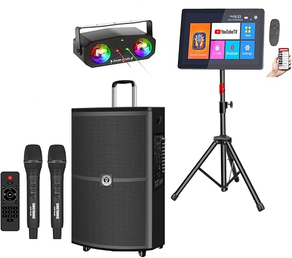 SINGTRONIC 1500W All-in-One Professional Karaoke System | Free 50,000 Songs + YouTube, Bluetooth, HDMI, Voice Record, Optical Input, Dual Wireless Mics & KTV-ProK Hard Drive 21.5" Touchscreen Player