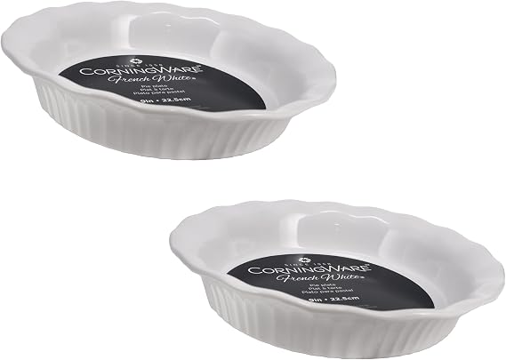 CorningWare French White 9-Inch Pie Plates (2-Pack) | Oven | Microwave | Refrigerator | Freezer Safe Dishwasher Safe Ideal For Pies | Quiches | Desserts