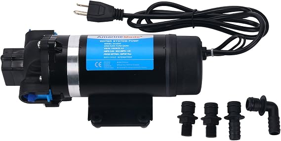 Amarine Made AC 110V Self Priming Water Pressure Pump,Fresh Water Washdown Pump 160PSI/11bar 7LPM AMPS:0.8A MAX.AMPS:1.5A Diaphragm Pump For Caravan/RV/Boat/Marine (DP-160S)
