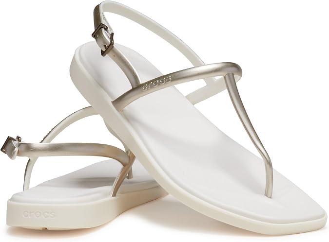 Crocs Women's Miami Thong Sandal, Flat, Metallic Chalk., 9