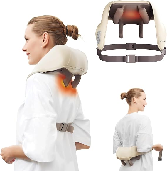 DamKee Neck Massager for Pain Relief Deep Tissue,5D Kneading Massage Pillow for Neck, Back, Shoulder with Heat, Gifts for Women Men Mom Dad, Beige