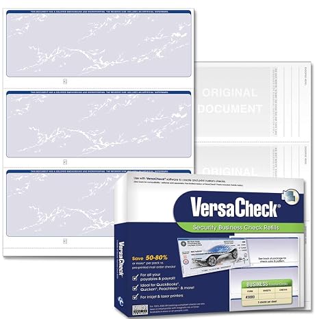 VersaCheck Secure Checks - 1500 Blank Business Checks - Blue Prestige - 500 Sheets Form #3000-3 Per Sheet