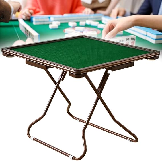 Foldable Mahjong Table, Square 4 Player Folding Card Table with Wear-Resistant Desktop, Cup Holders and Drawers for Board Games and Camping