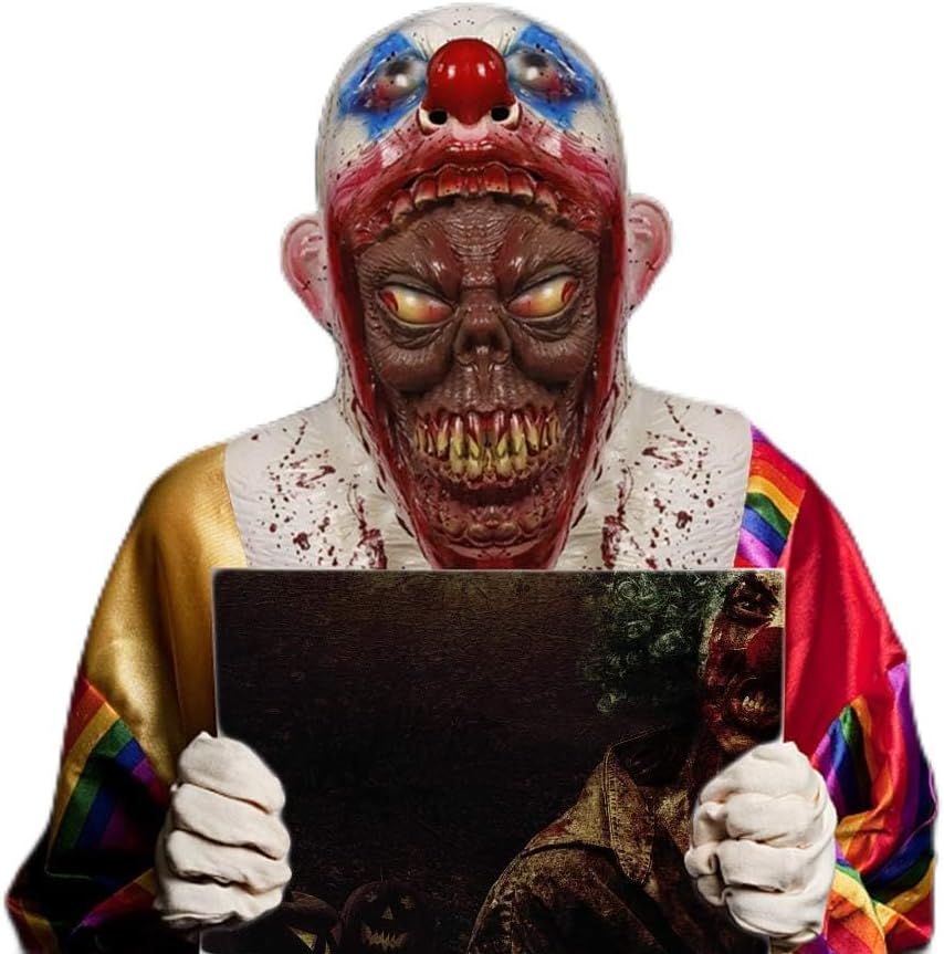 MOLEZU Creepy Scary Clown Mask Parasite, Horror Coulrophobia Clown Head Mask Halloween Costume Party Rubber dark red