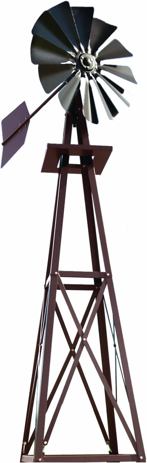 Outdoor Water Solutions Decorative Backyard Windmill Bronze Finish Durable Weather-Resistant 4-Leg Tower with Anchoring Stakes Lawn & Garden Decor 8ft 3in