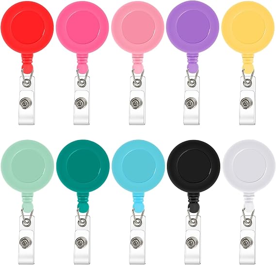 JANYUN 10 Pcs Retractable Badge Reel, Mixed Solid Color ID Badge Holder