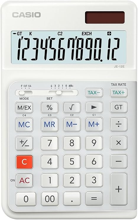 Casio JE-12E-WE Beyaz 12 Hane Masa Üstü Ergonomik Tuşlu Hesap Makinesi
