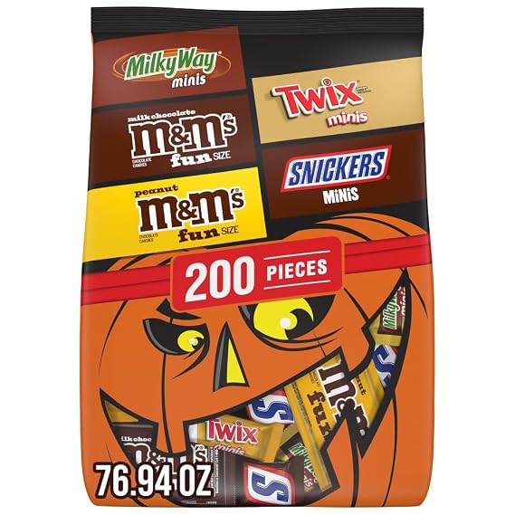 M&M'S, SNICKERS, TWIX & MILKY WAY Milk Chocolate Halloween Candy Variety Pack, 200 Ct Bulk Assorted Chocolate Candy Variety Pack