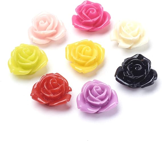 Craftdady 50pcs Resin Rose Flower Flatback Cabochons 15mm Undrilled Mixed Colors Cameo Floral Beads for Scrapbooking Jewelry Crafts Making
