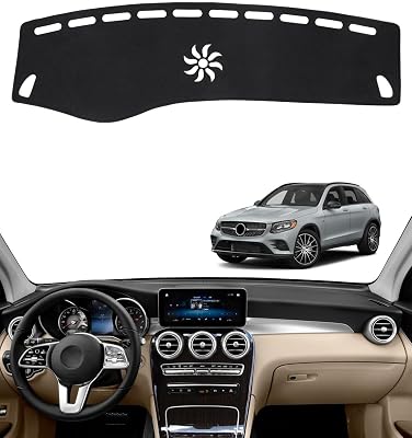 BIBLOZ Dash Cover Mat for Mercedes Benz 2016-2021 2022 GLC Model GLC300 GLC350e GLC43 GLC63 Accessories Black Flannel Interior Trim Car Dashboard UV Sun
