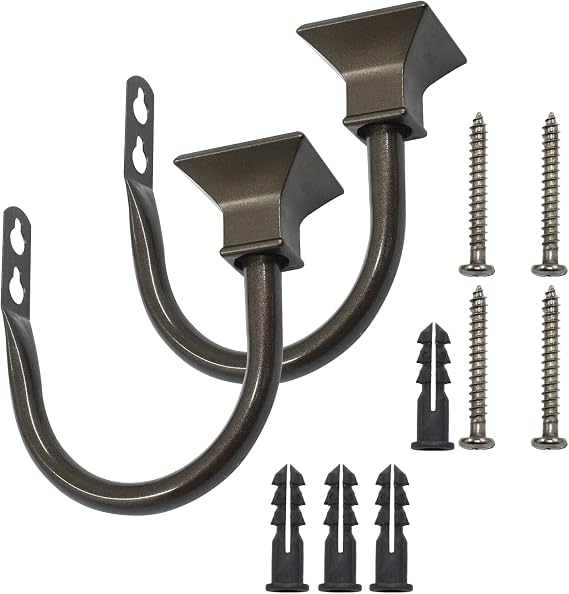 2Pcs Brown Square Curtain Holdbacks, Metal Decorative Wall Mounted Holdback Window Drapery Hook Tiebacks for Bedroom and Livingroom