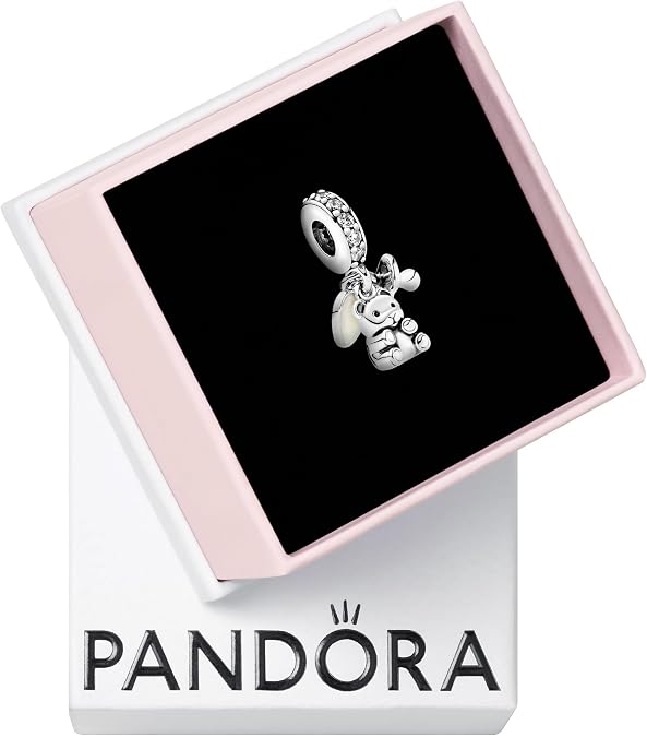 PANDORA Baby Teddy Bear Dangle Charm - Gift for Her - Compatible with PANDORA Moments - Sterling Silver with Cubic Zirconia & Enamel - With Gift Box