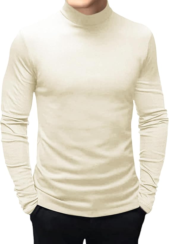 Mens T Shirt Long Sleeve Basic Mock Turtleneck Pullover Thermal Solid Tops