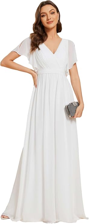 Ever-Pretty Women's V-Neck Ruffle Sleeves Ruched Bust Chiffon Floor Length Bridesmaid Dresses 0164A