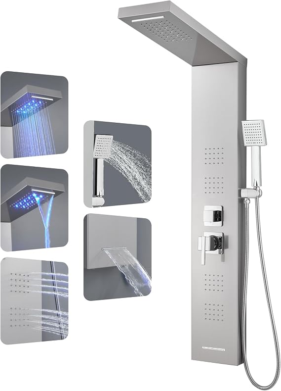 ROVOGO LED Shower Panel Tower System with Lights, 5 Shower Modes, 46.5 Inch