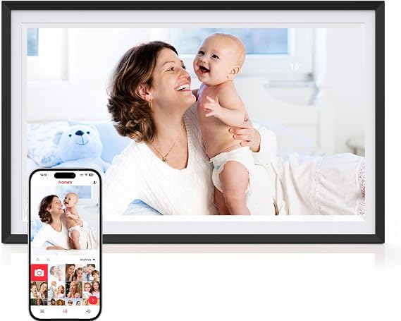 FRAMEO Digital Picture Frame WiFi 15.6 inch IPS Touch Screen HD Display,Auto-Rotate,Easy Setup to Share Photos or Videos via Frameo APP
