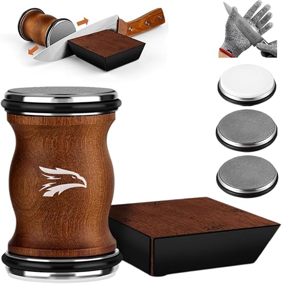 Rolling Knife Sharpener, 3-Disc Set with 4 Angle Guides, BRONZE