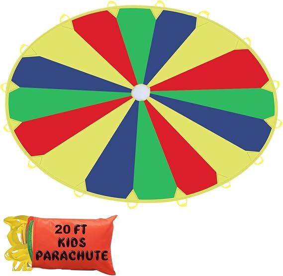 Sonyabecca Kids Play Parachute, Play Parachute 20ft with 16 Handles for Kids Cooperation Group Play