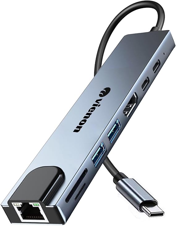 USB C Hub Ethernet HDMI Adapter, 8 in 1 Laptop Docking Station with 4K HDMI, RJ45 Ethernet 100Mbps, SD/TF Card Reader, USB 3.0/2.0, PD 100W, LAN USB C Dongle for MacBook Pro/Air, iPad Pro, XPS, etc