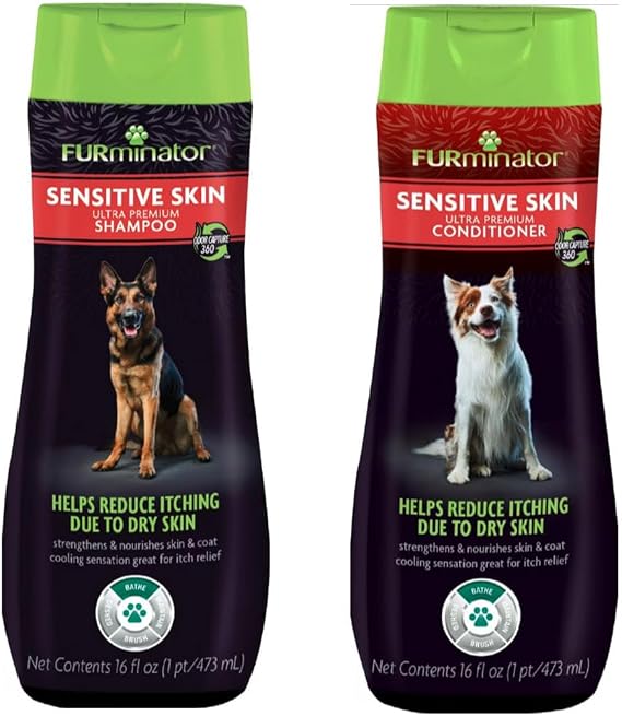 Furminator Deshedding Ultra Premium Shampoo & Conditioner Bundle for Sensitive Skin. 16oz.