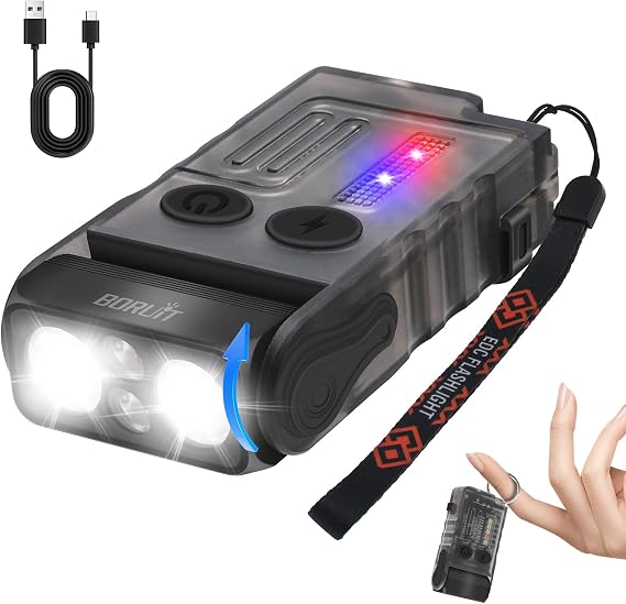 BORUIT V20 Small Flashlights Powerful, with Clip, Magnetic, 180 Swivels