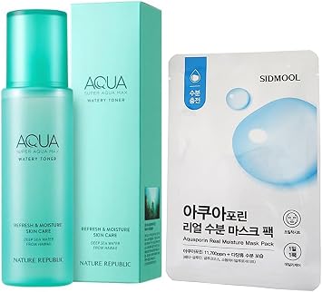 Nature Republic Super Aqua Max Watery Toner_Hydrating Deep sea Water Essence Daily Moisturizer & Glow Lightweight Long Lasting Glass Skin for Face Korean Beauty Facial Skin Care 150ml / 5.07 fl.oz