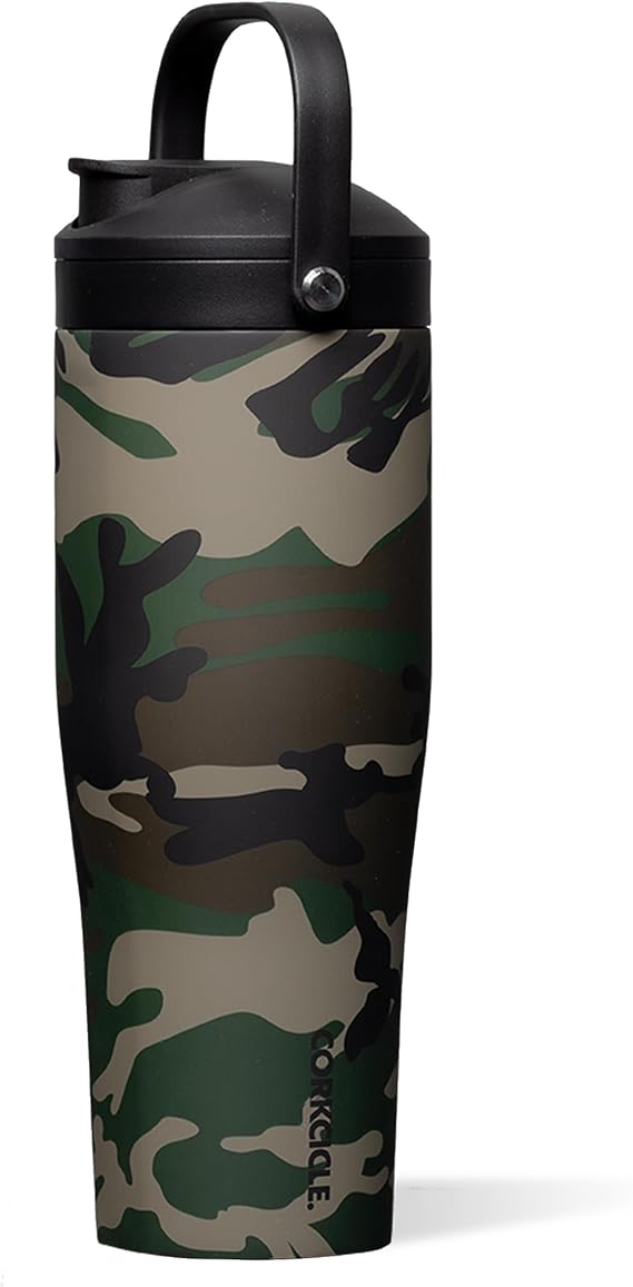 Corkcicle Protein Shaker - Built-In Agitator & Fruit Strainer Lid - 30oz - Woodland Camo