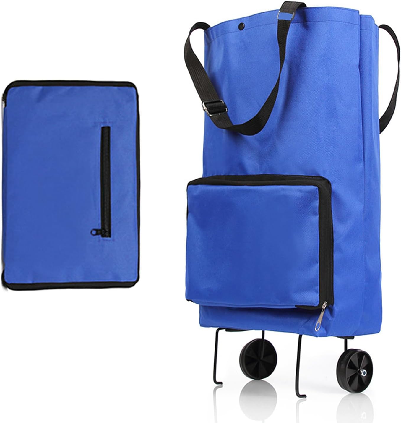 Collapsible Shopping Cart,Folding Lightweight Portable Collapsible Bag with Wheels, Lightweight Waterproof Rolling, Trolley Tote Stair Climbing Cart for Traveling Blue