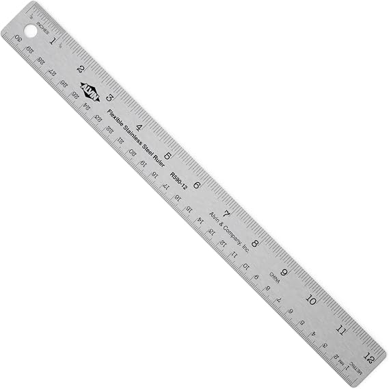 ALVIN R590-12 Inking Ruler with Nonskid Cork Back, Stainless Steel, 12" x 1-1/8" Size