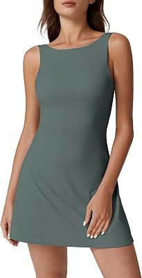 QINSEN Womens Open Back Tennis Dress Sleeveless Built in Shorts Golf Athletic Dress with Pockets