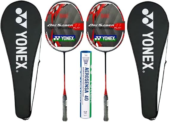 2X Yonex Arcsaber 11 Play Pre Strung Baminton Racquet, Grayish Pearl Bundled with Yonex Aerosena 40 Feather Shuttlecock