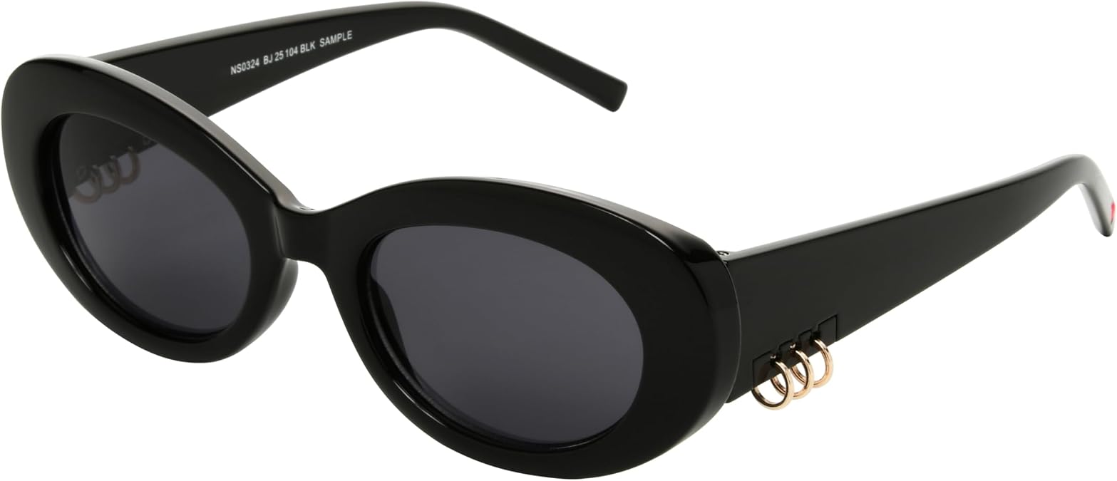 Betsey Johnson Women's Lucky Charm Oval Sunglasses, Black, 36 mm