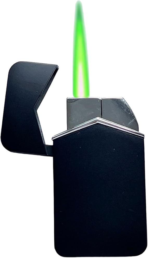 NIVEK Torch Green Flame Lighter Cool Trendy Windproof Chrome Button Refillable Adjustable Compact Pocket Size Multi-Color (Black Matte)