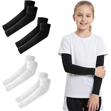 4Pairs Kids Arm Sleeves, Cooling Compression Sleeve for Arm, UV Sun Protection Youth Arms Sleeve for Boys Girls Basketball Football Baseball Volleyball Sports Gardening(Black, White)