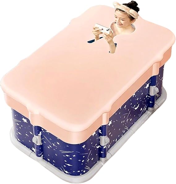 Portable Foldable Bathtub, Bathtub Adult Hot Water, Space-Saving, Bathroom Folding SPA Bath, Compact Storage Design, can be Used at Home, Outdoors, or in the Gym(Blue(B))