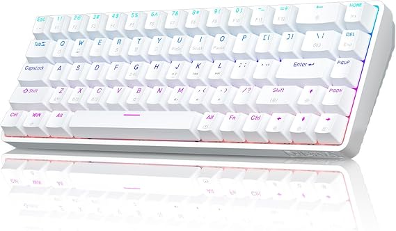Dierya DK68 Teclado Mecánico Gaming Inalámbrico,60% Layout Compacto 68 Teclas con Triple Modo-Bluetooth/2.4G/Type-C,Red Switch Gamer Mechanical RGB Keyboard para PC/Win/Mac,QWERTY,Blanco