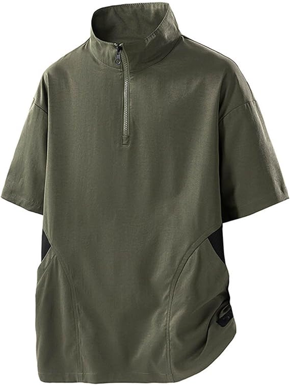 Men's Short Sleeve Golf Shirt Pullover Windproof Water Resistant Wind Rain Shirts 1/4 Zip High Neck Fishing Shirt