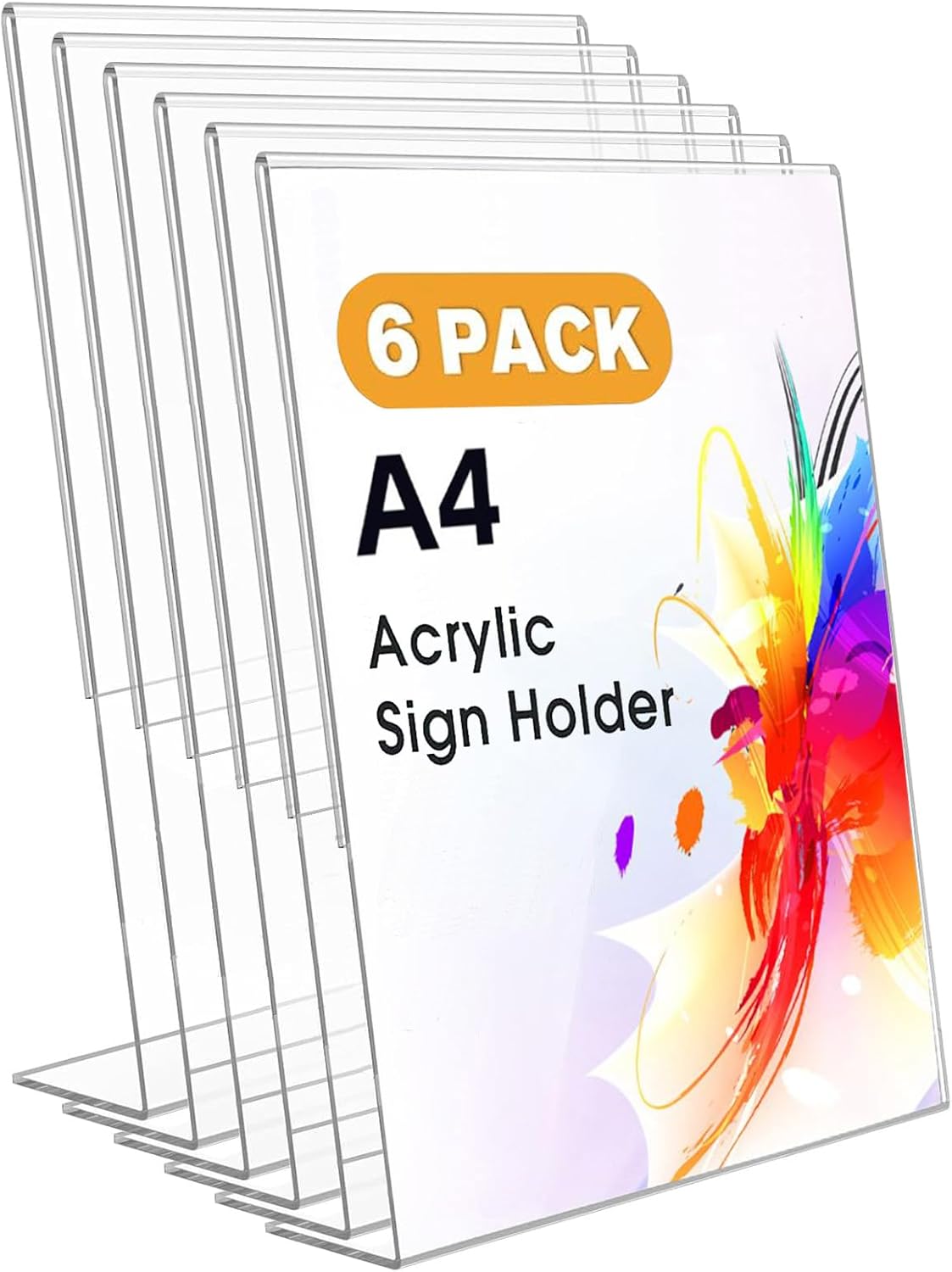 Ourui A4 Acrylic Sign Holder, 6 Pack Clear Display Table Sign Stand, L-Shape Plastic Message Board Stand for Exhibition, Office, Store, Restaurant