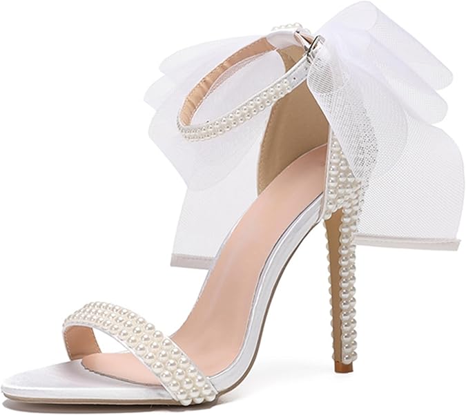 Minishion Womens Beaded Sandal Shoes for Wedding Evening Prom Heels with Decorations