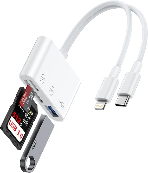 SD Card Reader for iPhone, iPad, Memory SD Card Reader USB C&Lightning Port