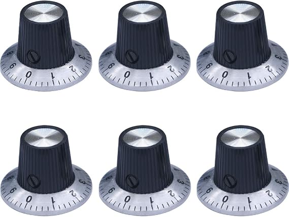 mxuteuk 6Pcs Black with Silver Potentiometer Control Knob Volume Audio Electric Guitar Bass Screw Type 29 x 18mm (d*h) KNOB-C-2