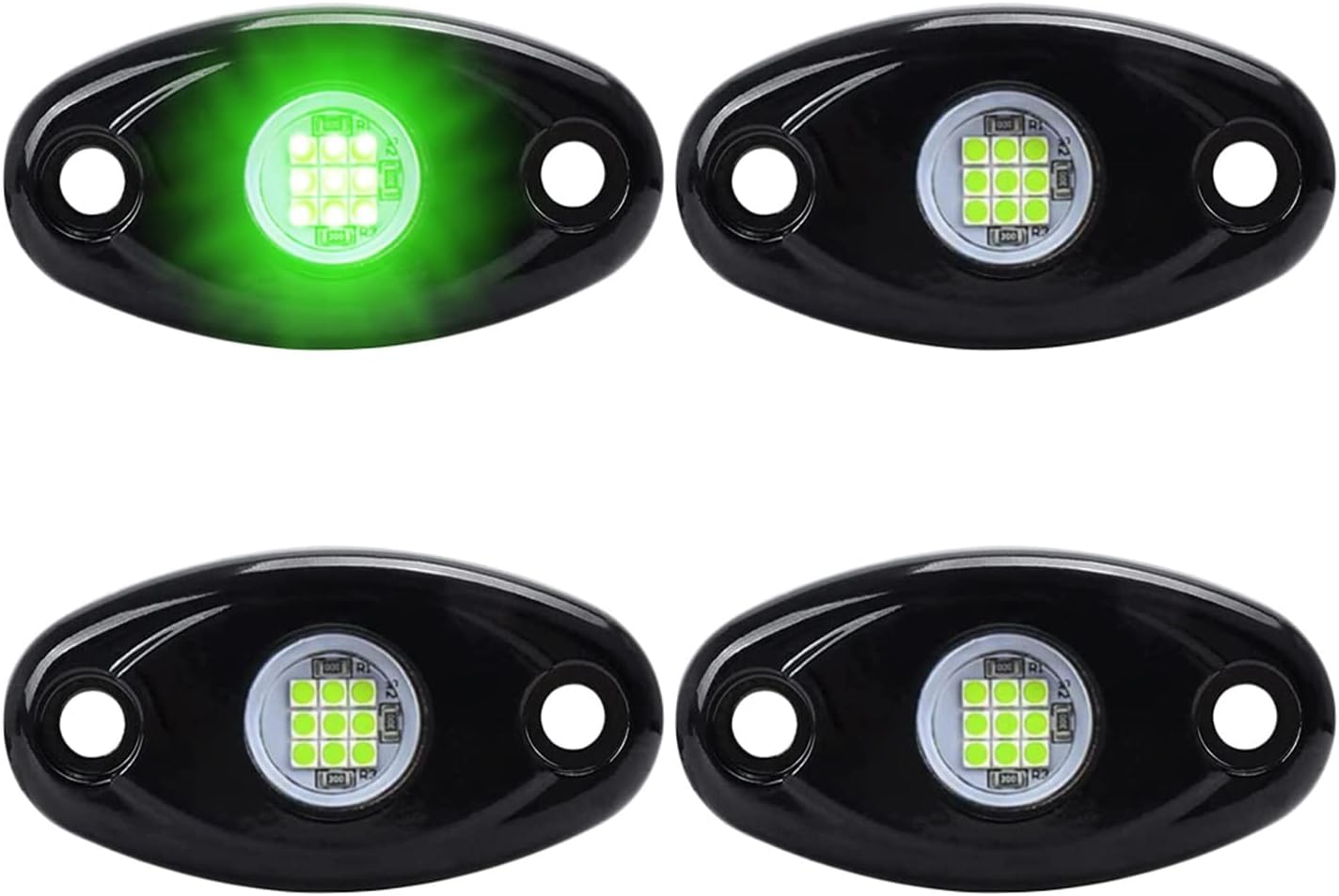 4 Pods LED Rock Light Kits Green for ATV UTV SUV Car Truck Boat Underbody Glow Fender Lamp Underglow LED Neon Lights Waterproof