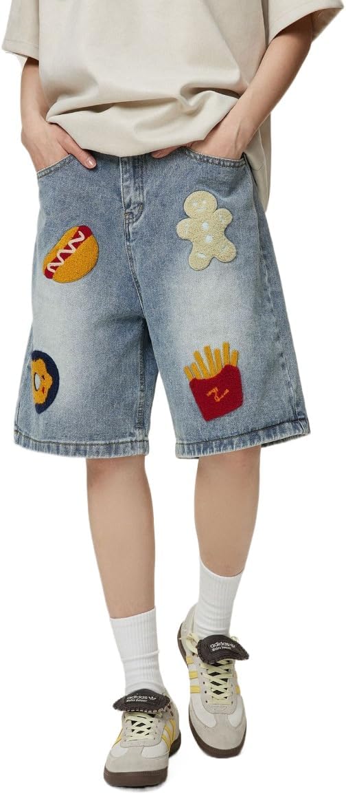 POHADON Women Baggy Denim Bermuda Shorts Y2k Knee Length Jean Jorts Straight Leg Denim Long Shorts Summer Streetwear