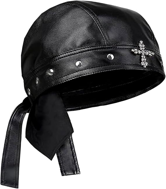 Punk Motorcycle Skull Cross Cap Biker Cap for Women/Men Adjustable,Stylish Biker Doo Rag Headwrap for Riding & Outdoor Activities Black