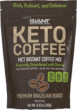 Giant Sports Keto Coffee, Instant Ketogenic Coffee Beverage Powder Mix, 6g of MCT Oil Powder per Serving, Naturally Sweetened, Sugar Free, 20 Servings
