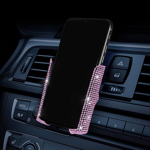 SUNCARACCL Pink Bling Car Phone Holder Diamond Car Vent Phone Mount | Universal 360 Degrees Adjustable Cellphone Holder Stand for Dashboard, Bling Car Accessories for Women (Pink Dimond)