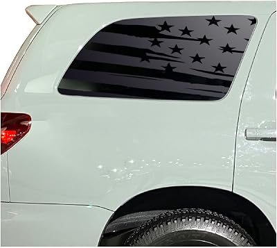 Distressed USA Flag Decals for Toyota Sequoia 2008-2022 in Matte Black for side windows - TS2-XR1.A