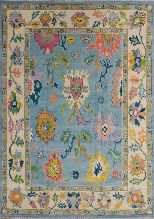 Area Rug Hand Knotted Modern Oushak Rug for Living Room, Dining Room, Office, Bedroom, Hand Knotted Oushak Rug, 9x12 feet Blue