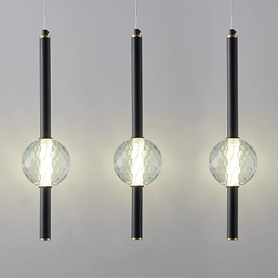 Kitchen Light Fixtures Ceiling Dimmable LED Modern Black Mini Pendant Lighting with Crystal Pendant Light for Kitchen Island Bedroom Hallway Entryway Black 3-Pack